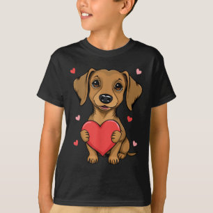 Camiseta Cachorro-Dia de os namorados Cão-do-Coração-Dachsh