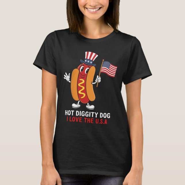 Camiseta Cachorro Diggity Eu Amo Os Eua Patriótico Cachorro (Frente)