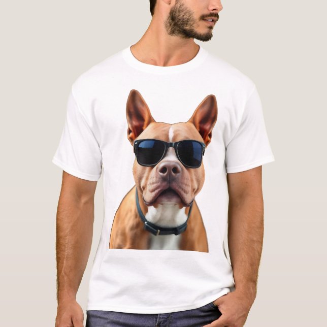 Camiseta Cachorro Divertido de Óculos de Sol (Frente)