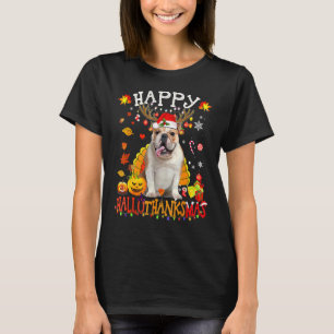 Camiseta Cachorro do Bulldog Feliz Hallothanksmas Halloween
