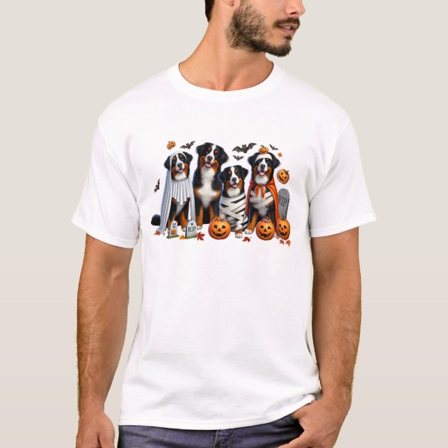 Camiseta Cachorro do Dia das Bruxas Engraçado Bernese (Frente)