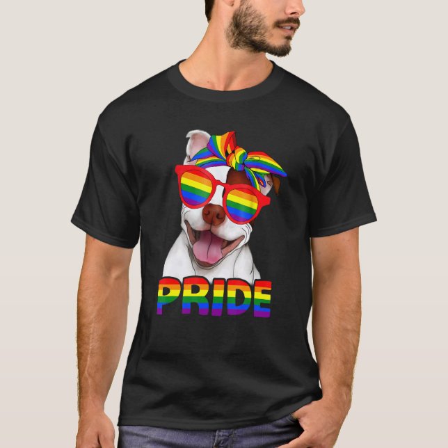 Camiseta Cachorro do Orgulho Pitbull Mãe Arco-Íris Lgbt Org (Frente)