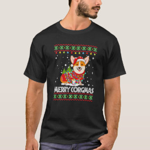 Camiseta Cachorro do Papai Noel Corgi Luzes Alegre Corgmas