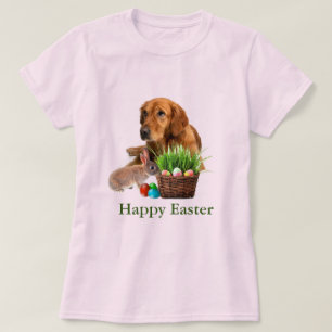 Camiseta Cachorro do páscoa e Coelho Rosa