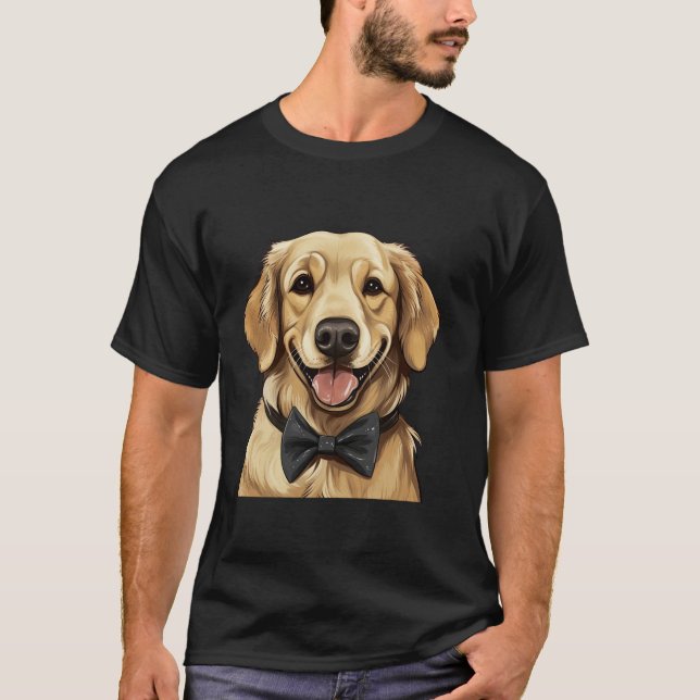 Camiseta Cachorro do Retriever do ouro Vestindo o Arco Cola (Frente)