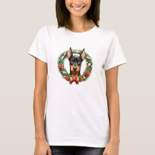 Camiseta Cachorro Doberman de Natal Adorável em Festivas Wr