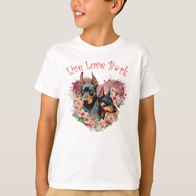Camiseta Cachorro Doberman Floral Fofo (Frente)