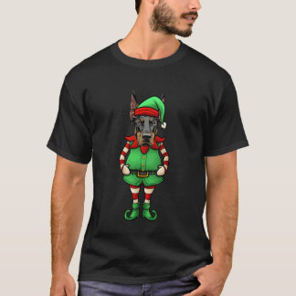 Camiseta Cachorro Doberman Pinscher Elfo de Natal Engraçado