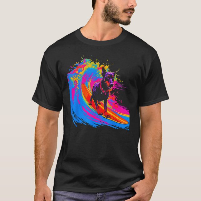 Camiseta Cachorro Doberman Pinscher Surf (Frente)