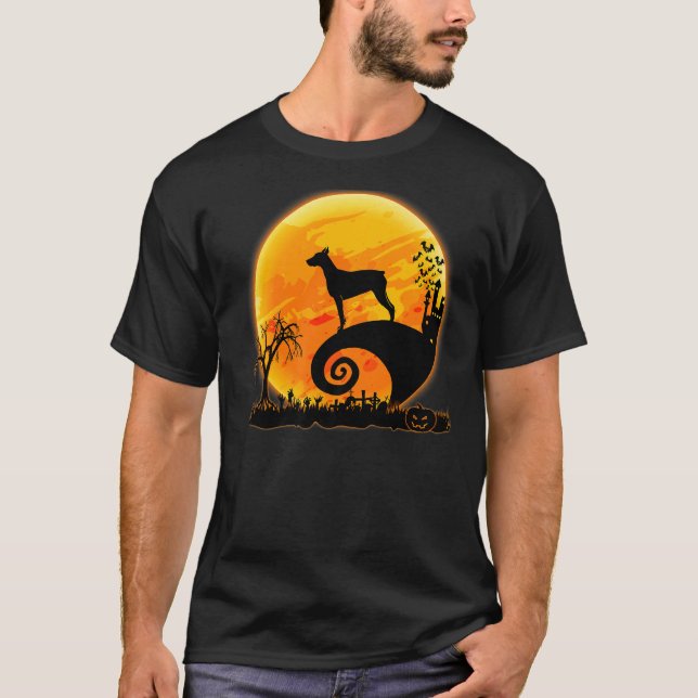 Camiseta Cachorro Doberman Tendência E Lua  Fantasia Assust (Frente)