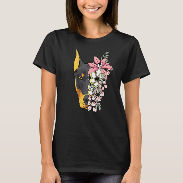 Camiseta Cachorro Dobermann Com Flores (Frente)