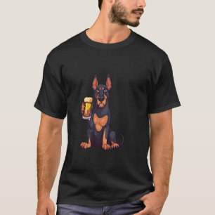 Camiseta Cachorro Dobermann Na Moda Bebendo Cerveja Quadrin