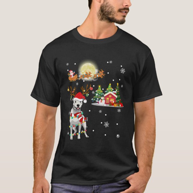 Camiseta Cachorro Dogo Argentino Leve Árvore de Natal X (Frente)
