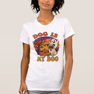 Camiseta Cachorro É Boo Halloween Pug Fantasma Abóboras_1