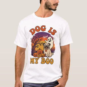 Camiseta Cachorro É Boo Halloween Pug Fantasma Abóboras_1