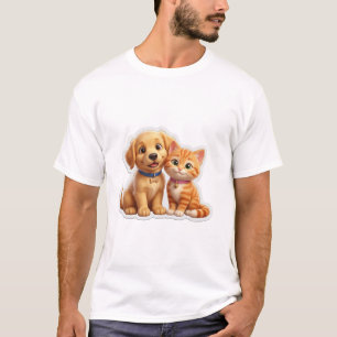 Camiseta Cachorro e Gato de Desenho Animado Adoráveis Melho
