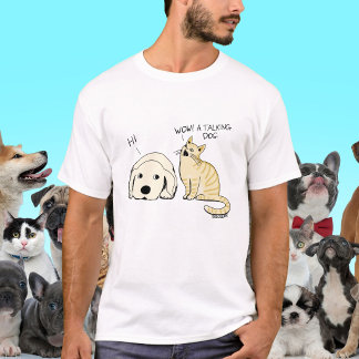 Camiseta Cachorro e Gato Falante de Desenho Animado Engraça