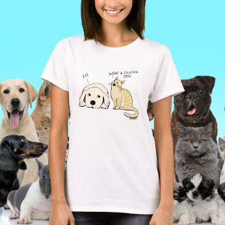 Camiseta Cachorro e Gato Falante de Desenho Animado Engraça