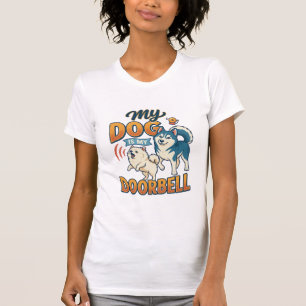 Camiseta Cachorro é latindo campainha branca azul_1