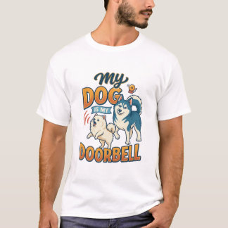 Camiseta Cachorro é latindo campainha da porta Branco Azul_