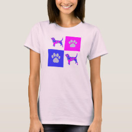 Camiseta Cachorro e pata de feijão rosa e azul