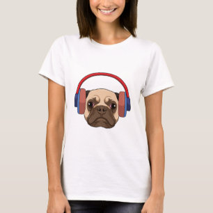Camiseta Cachorro em Música com Fone de Ouvido