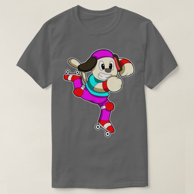 Camiseta Cachorro em patinação inline com boné de patins in (Frente do Design)