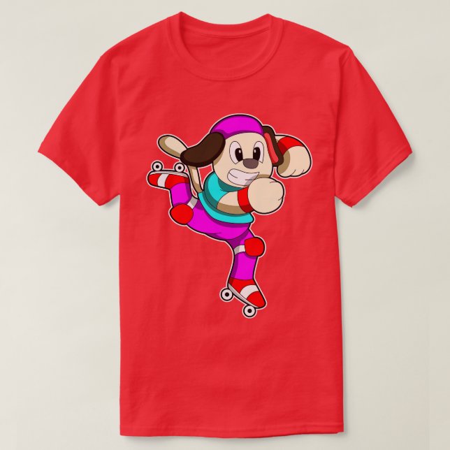 Camiseta Cachorro em patins inline com boné de patins inlin (Frente do Design)