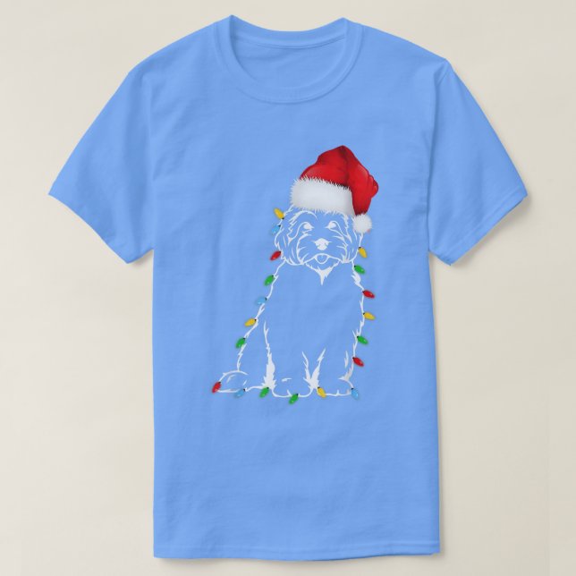 Camiseta Cachorro Engraçado Árvore de Natal Luzes de Natal  (Frente do Design)