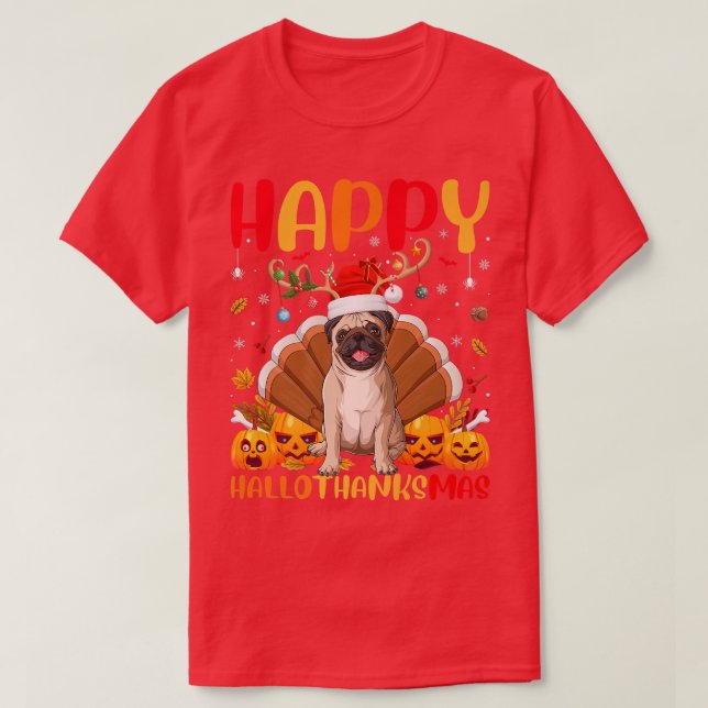 Camiseta Cachorro Engraçado Cachorro Feliz Pug OláObrigadoM (Frente do Design)