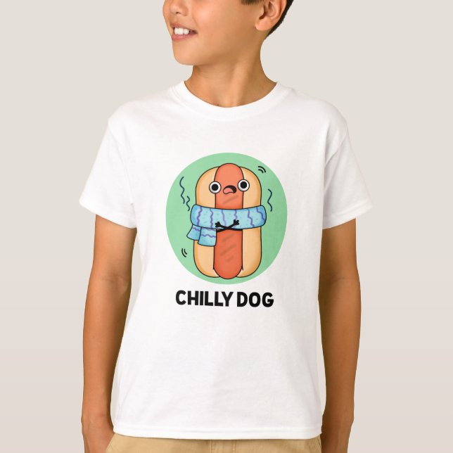 Camiseta Cachorro Engraçado Chili Hot Dog Pun (Frente)