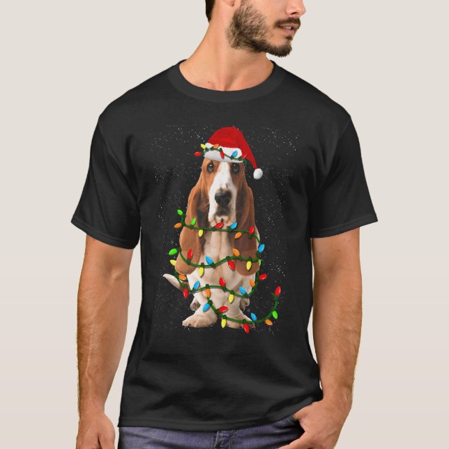 Camiseta Cachorro Engraçado de Basset Engraçado de Natal (Frente)