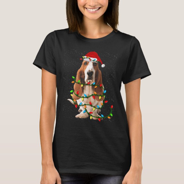 Camiseta Cachorro Engraçado de Basset Engraçado de Natal (Frente)