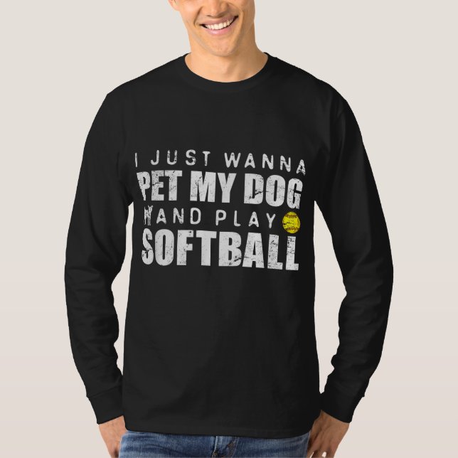 Camiseta Cachorro Engraçado de Softball (Frente)
