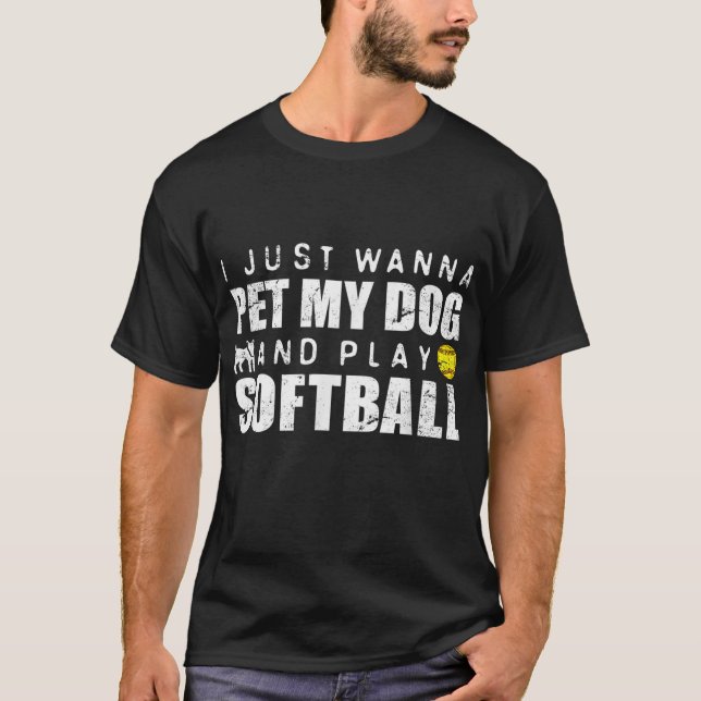 Camiseta Cachorro Engraçado de Softball (Frente)