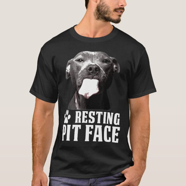 Camiseta Cachorro Engraçado Dom Pitbult Resting Face Para (Frente)