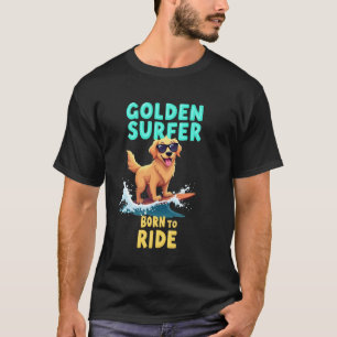 Camiseta Cachorro engraçado e legal Golden Retriever surfan