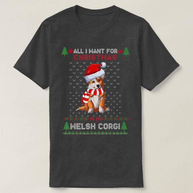 Camiseta Cachorro Engraçado Galsh Corgi Santa Hat Ugly Chri (Frente do Design)