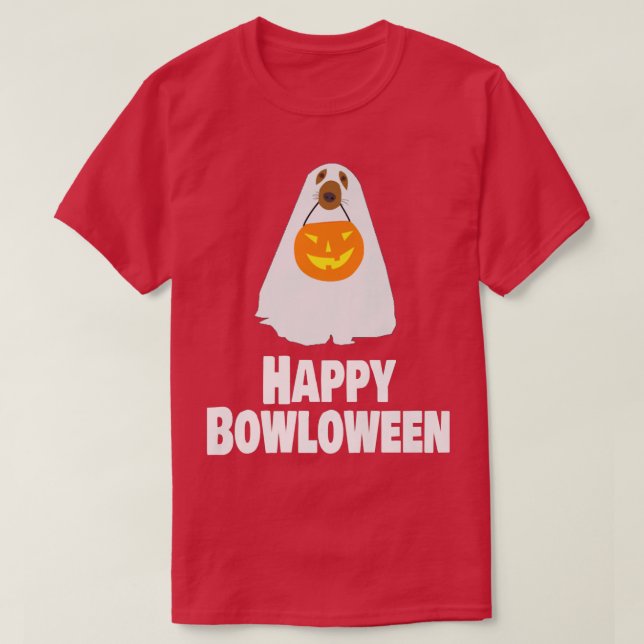 Camiseta Cachorro Engraçado Halloween Fantasma Feliz Bowlow (Frente do Design)