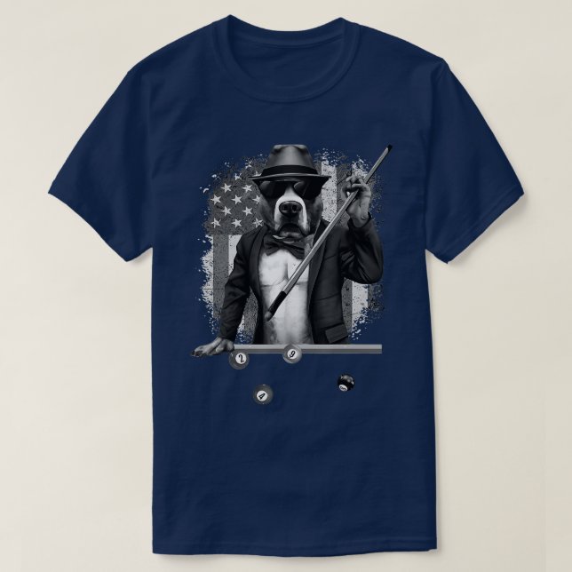 Camiseta Cachorro Engraçado Jogando Piscina Billiard Americ (Frente do Design)