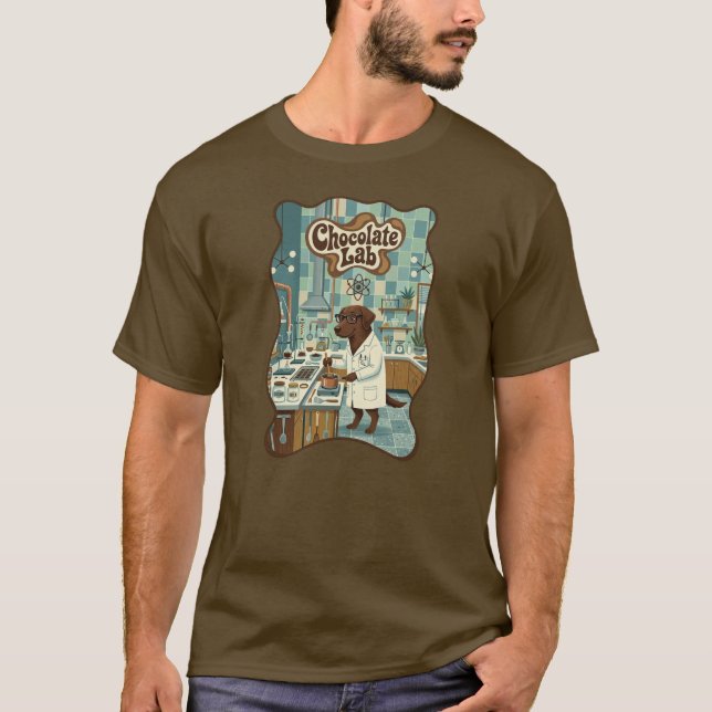 Camiseta Cachorro Engraçado Lab Chocolate Cientista Retro  (Frente)