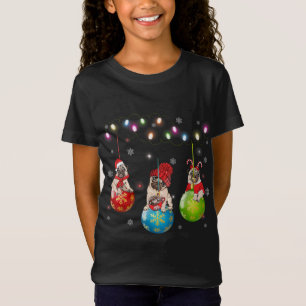 Camiseta Cachorro Engraçado Luzes de Natal Pajama Feliz Pug