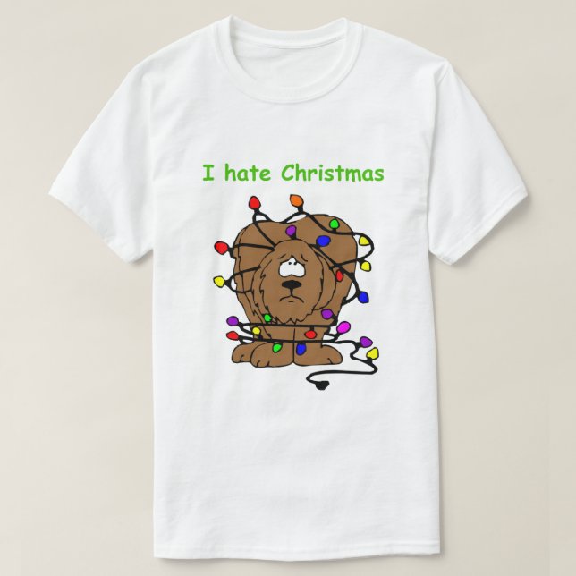 Camiseta Cachorro Engraçado Luzes Que Odeio O Natal (Frente do Design)