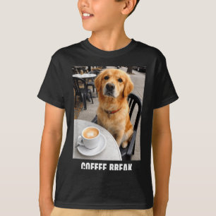 Camiseta Cachorro engraçado meme café pausa café golden ret