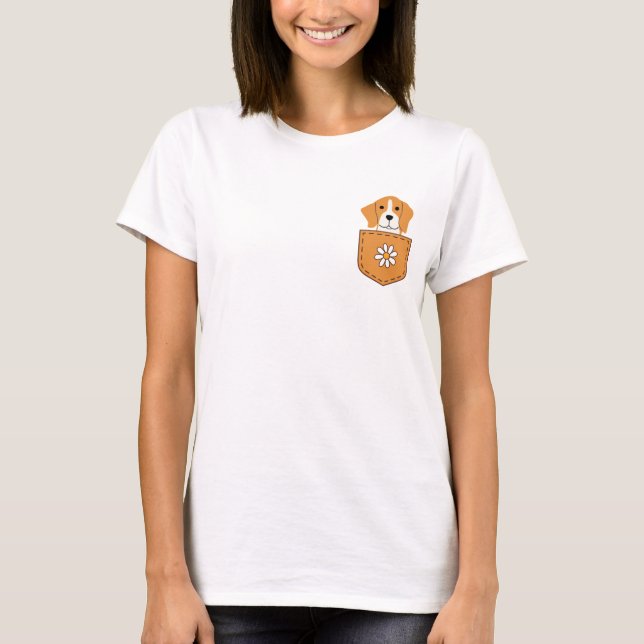 Camiseta Cachorro Engraçado No Bolso (Frente)