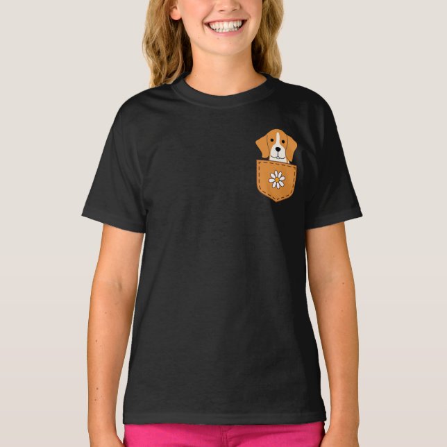 Camiseta Cachorro Engraçado No Bolso (Frente)
