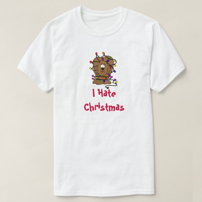 Camiseta Cachorro Engraçado Odeio Feriados de Natal Luzes (Frente do Design)