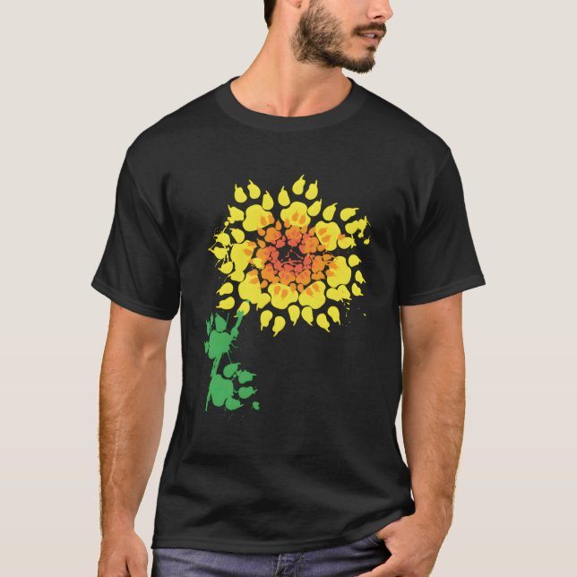 Camiseta Cachorro Engraçado Pata de Girassol Amantes de os  (Frente)