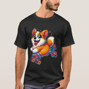 Camiseta Cachorro Engraçado Patins Retro Corgi Fofo Patinaç