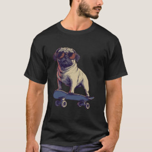 Camiseta Cachorro Engraçado Pug Em Um Skate Fazendo Manobra